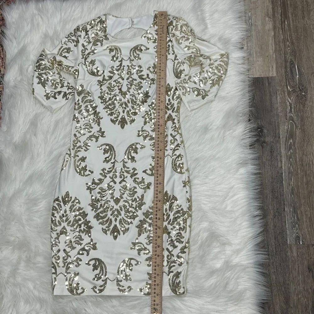 B Darlin Bodycon Dress with Sequins Gold Ivory - Picture 9 of 16